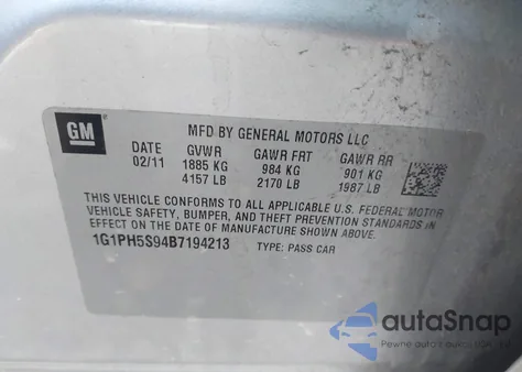 2011 Chevrolet Cruze Ltz from USA, damaged, VIN 1G1PH5S94B7194213